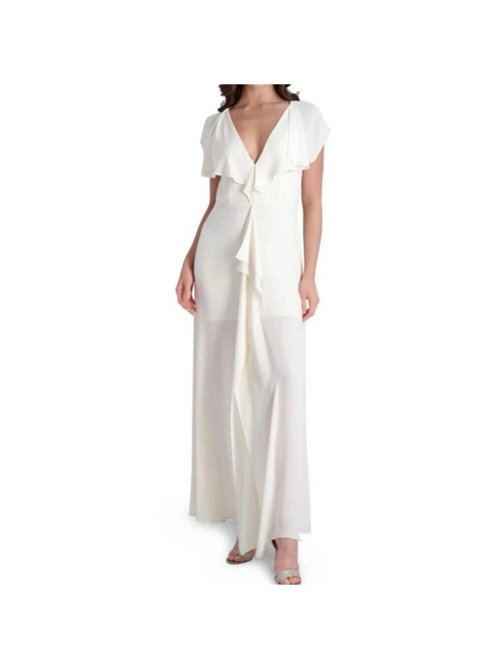 BCBGMAXAZRIA Ruffle Cascade Maxi Dress Women’s Size 2 Ivory NWT Bridal